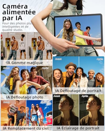 Tablette 12 Pouces avec clavier｜ Android 16 avec Gemini AI｜ 36GB RAM + 256GB ROM (2TB TF)｜2000*1200 Écran HD 90Hz｜ Octa-core Unisoc T7250｜ Caméra 8MP+20MP｜ Face ID｜ Widevine L1｜ 9000mAh｜ GPS (Gris)