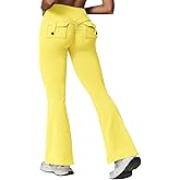 Rugkey Flare Leggings with Pockets for Women Butt Lifting Workout Leggings Gym Bell Bottom High Waisted Yoga Pants