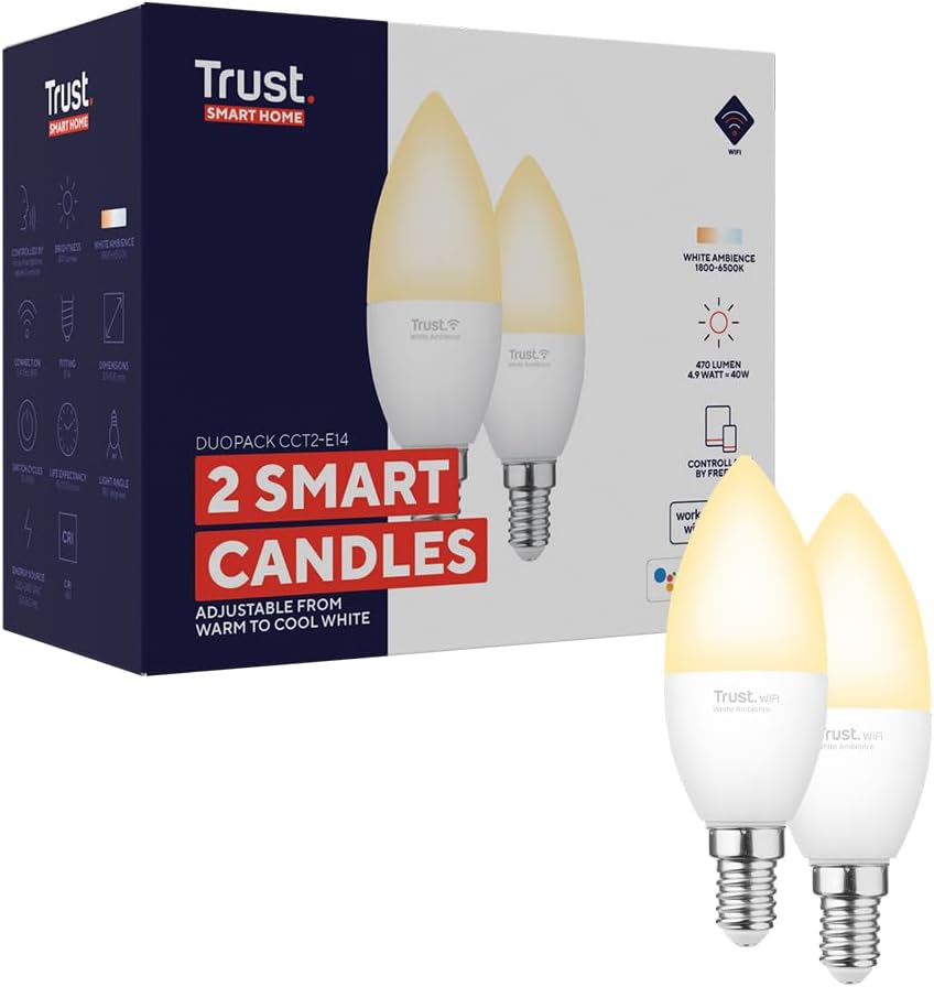 Trust WiFi E14 Smart Bulb 2 Pack Dimmable Warm to Cool White Ambience