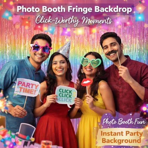 Propsicle Pastel Rainbow Metallic Foil Fringe Curtains 3x6 Ft Each, Pack of 2 - Shimmer Party Backdrop for Birthday, Baby Shower, Princess Unicorn Theme, Anniversary, Photo Booth, Wall Decoration