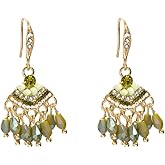 Boho Green Crystal Dangle Earrings for Women, Gold Plated Chandelier Beaded Earrings, Lightweight Statement Drop Jewelry for Party, Festival, Vacation