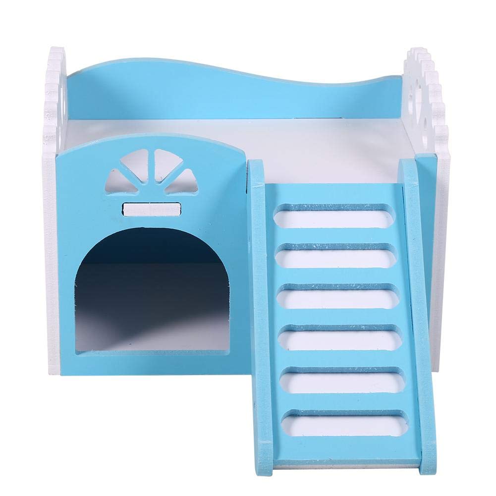 Double Decker Hamster House, Easy to Clean Multi Level Pet Home for Guinea Pigs Chinchillas Mice Rats, Blue Nest Hideout with Food Storage, for Small Animals, Indoor Outdoor Use