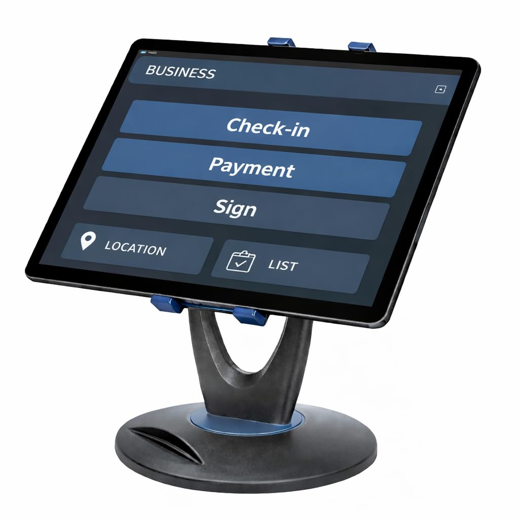 Photo 1 of MAX SMART Heavy Base Tablet Stand for POS & Desk — Ultra Stable, No Wobble When Tapping, 360° Rotation with Handle, Ergonomic Eye-Level Viewing for iPad & Tablets