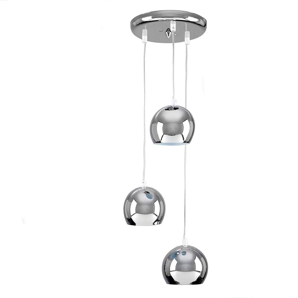 MiniSun | Retro Eyeball 3 Way Droplet Ceiling Pendant Light Fitting in a Silver Chrome Finish | Ceiling Lights & Home Improvements Essential | Mains Wired