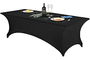 FORLIFE Spandex Table Cover - Fitted 8ft Rectangular Tablecloth, Stretch Patio Cover, Universal for Wedding, Banquet, Party (Black)