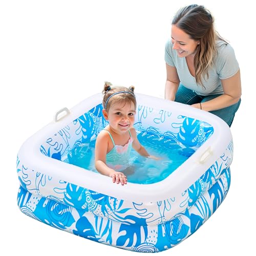 SLOOSH Square Inflatable Pool for Kids, 81 x 81 x 22 cm, Ideal for Toddlers and Babies, with Balls, Portable Water Games for Indoor and Outdoor (Blue)