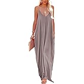 Poetsky Womens Casual Strappy V Neck Sleeveless Flowy Pockets Loose Long Maxi Beach Dress Sundress