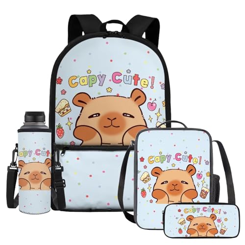 Guosanchn Capybara Kids School Backpack for Girls Bookbag Lunch Bag Pencil Pen Case Water Bottle Holder 4Pcs Set Back Pack Lunchbag Kawaii Back Pack Set at Amazon