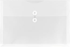 JAM PAPER Plastic Envelopes with Button & String Tie Closure - Legal Booklet - 247.6 x 368.3 mm (9 3/4" x 14 1/2") - Clear - 