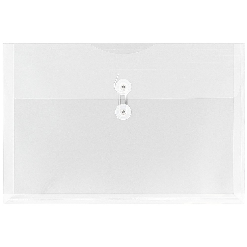 JAM PAPER Plastic Document Envelopes with Button & String Tie Closure - Booklet - 247.6 x 368.3 mm - Clear - 12/Pack