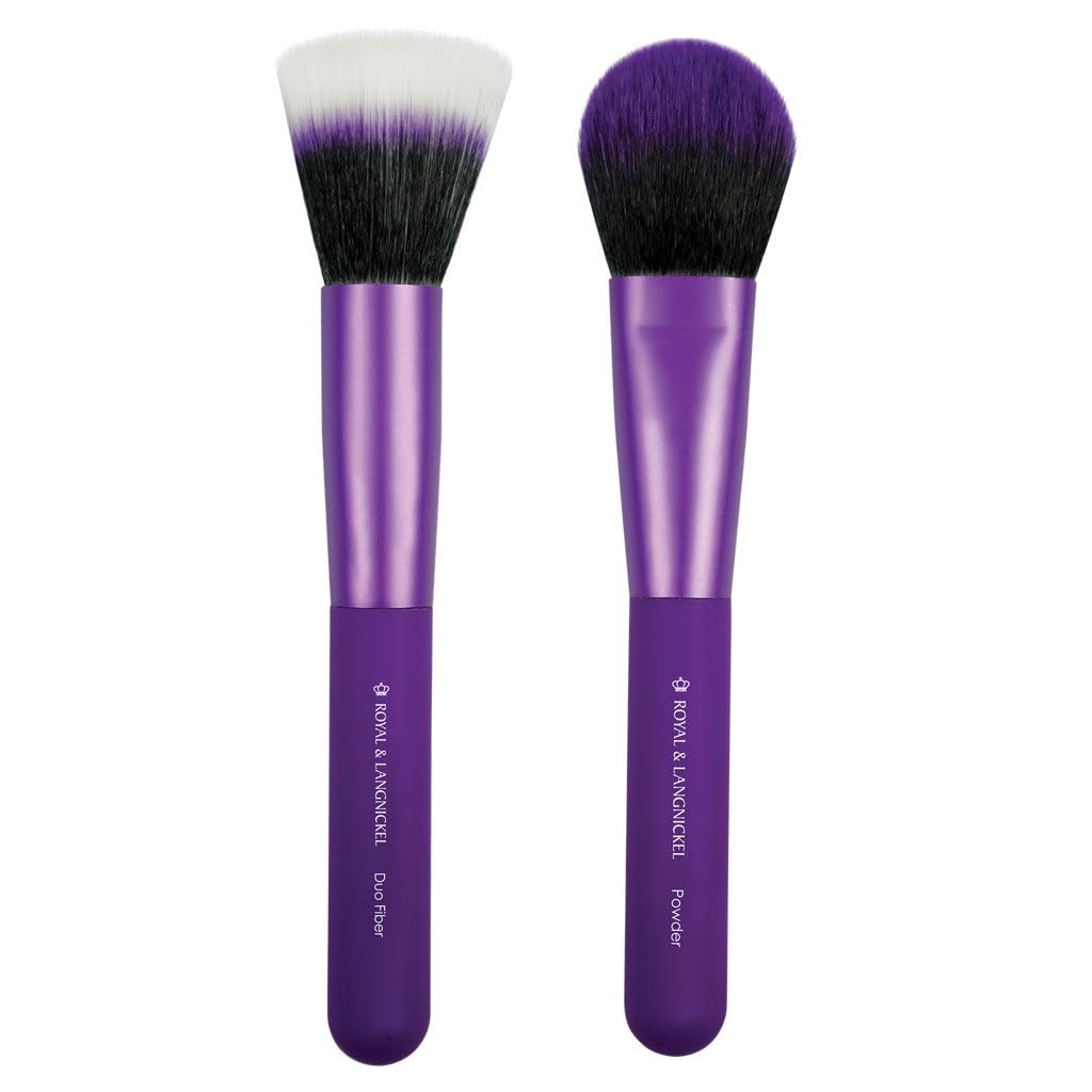 MODA Royal & Langnickel Travel Size EZGlam Duo Flawless Face 2pc Makeup Brush Set Includes - Duo Fiber and Powder Brushes, Purple