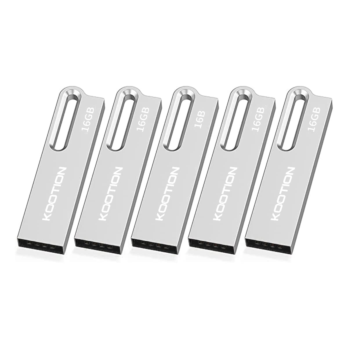 KOOTION 5 Pack 16 GB USB 2.0 Sticks Flash Drive Metal Thumb Drive with Keychain 16 GB Waterproof Jump Drive Memory Sticks for Computer/Laptop Storage Backup(5Pack 16 GB 2.0, Silver)