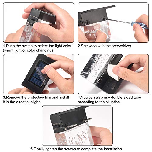 Solar Deck Lights,（6 Pack）Led Solar Fence Lights,Solar Step Lights Outdoor Waterproof,Fence, Railing ,Patio Garden, Step,2 Lighting Modes,Warm White/Color Changing