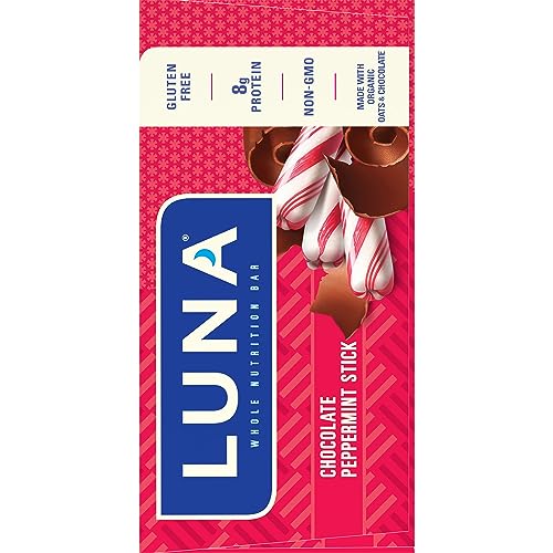 LUNA BAR – CHOCOLATE PEPPERMINT STICK FLAVOR – GLUTEN FREE SNACK BARS – NON-GMO – PROTEIN BARS – MADE WITH ORGANIC OATS – VALUE PACK (12 PACK)