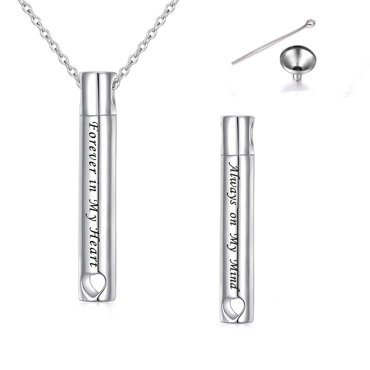 Flyow Urn Necklaces for Ashes for Women Girls Cremation Jewelry 925 Sterling Silver Eternity Memorial Forever in My Heart Ashes Keepsake Adjustable Length (Heart Bar)