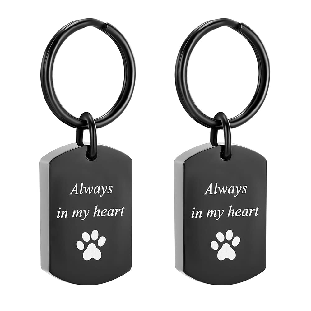 Minicremation Cremation Jewelry Urn Necklace for Ashes, Always in My Heart Paw Print Keepsake Pendant Locket for Pet Cat's Dog's Ashes, Metal, not, 2Pcs Black Keychain, 20 inch