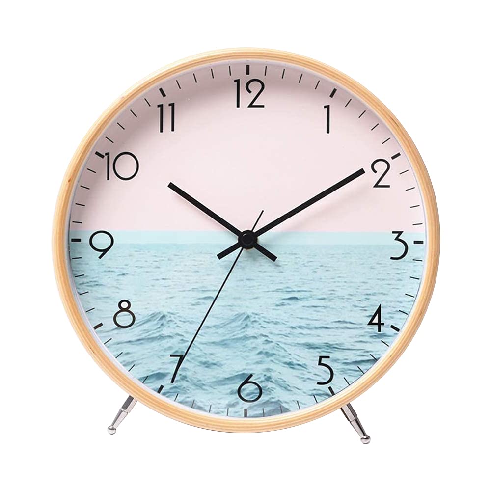 ALEENFOON 8.6 Inch Wooden Quartz Wall Clock 22cm Modern Silent Non-ticking Wood Wall Clocks Table Clock for Living Room Bedrooms Office Kitchen Indoor Kids (sea)