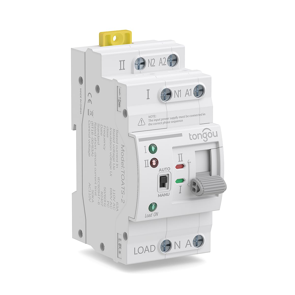 Photo 1 of TONGOU Transfer Switch, Generator Transfer Switches, DIN Rail, AC Dual Power Automatic/Manual Transfer Switch, Electrical Selector Switches, 2 Pole 63A AC 110V, Uninterrupted Power
