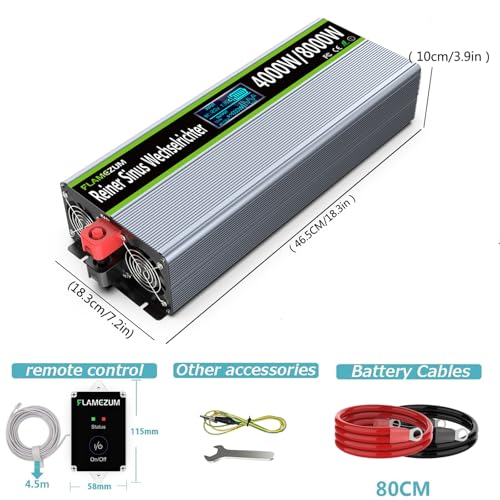 4000W/8000W Power Inverter 12 V 220 V Pure Wave Voltage Transformer Converter Voltage Inverter - 2 EU Socket with USB Output Remote Control Suitable for Refrigerators, Electric Saw