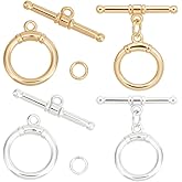 Beebeecraft 1 Box 10Pcs Toggle Clasps T-Bar Closure Clasps Real 18K Gold and 925 Sterling Plated Silver OT Buckle with Jump Rings for Necklace Bracelet Jewelry Making