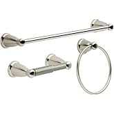 Franklin Brass 3-Piece Satin Nickel Bathroom Set Towel Rack, Ring, Toilet Paper Holder| Kinla Bath Accessories