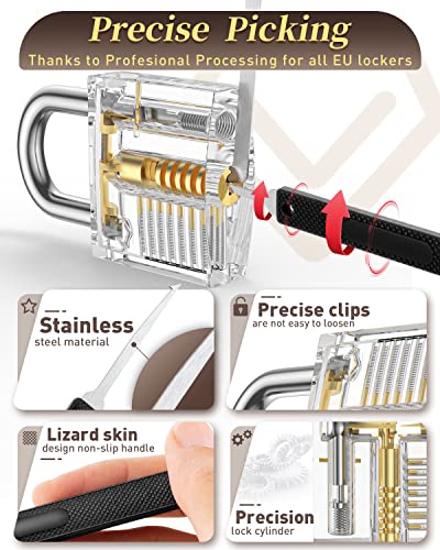 FAHEFANA 26 Piece Pick Set, [2023 New Challenge & Gift for Beginners] Locksmith Tools with 2 Transparent Locks for Practices, Beginners and Locksmiths Guide