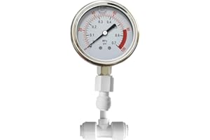 PureSec Water Pressure Gauge Oil Filled Vibration Proof Stainless-Steel 2-1/2" Dial Size Dual-Scale with 1/4"NPT Bottom Mount and 1/4" RO Fittings for RO System (0-0.7kg(MPa)/0-100psi)