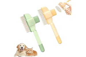 QITELL Pet Hair Removal Comb Flea Comb 2025 New Flea Comb, Cat Brushes for Indoor Cats with Release Button,Pet Grooming Brush for Dogs And Cats, Flea Comb for Short and Long Hair (Yellow +Green)