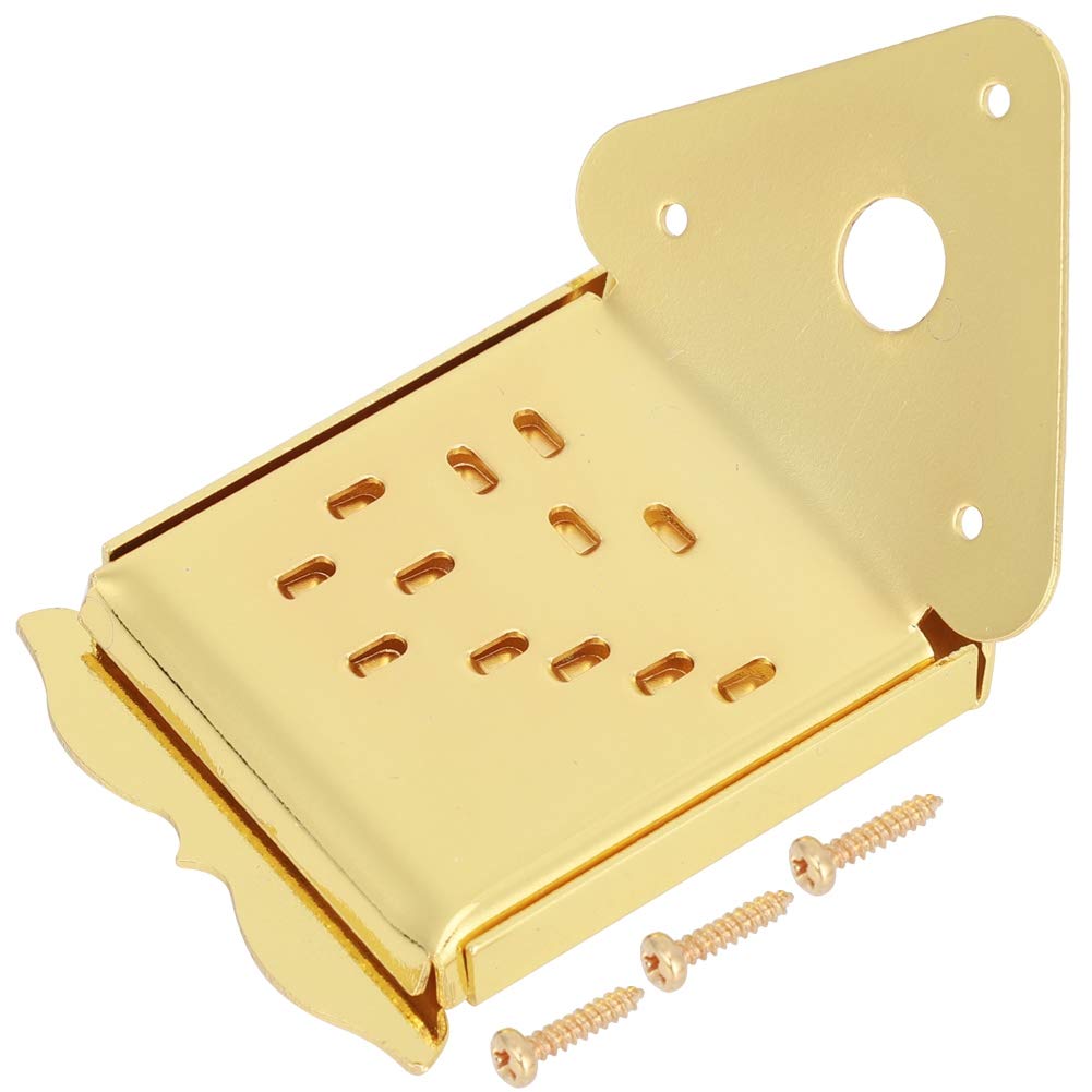 Mandolin Metal Bridge Mandolin Tailpiece Replacement for 8/10/12 Loop-End String Mandolin(QB11 Golden with Pattern) Musical Instrument Accessories