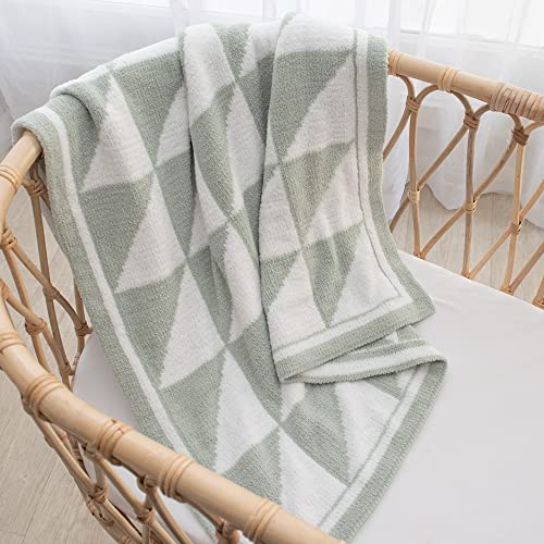 Living Textiles Chenille Baby Blanket Sage Triangle Ultra Soft, Thick