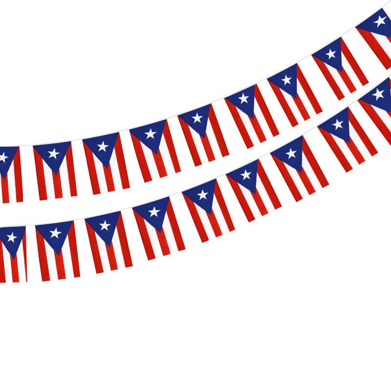 Pandiui23 Puerto Rico Flag 40 Pcs, 11.4M Garland, Spain Pennants, 5.5x8.3 Inch for Decorations