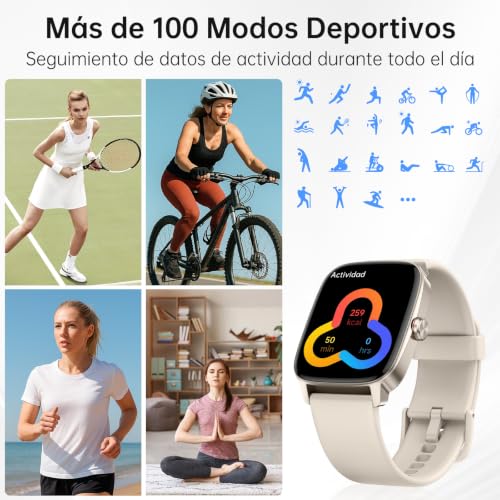 Reloj Inteligente Mujer Hombre con Llamadas Bluetooth y Voz AI, 1.85'' Smartwatch con Whatsapp Notificación, Pulsómetro/SpO2/Sueño/Podómetro, 110+ Modos Deportivos, Impermeable IP68 para iOS/Android