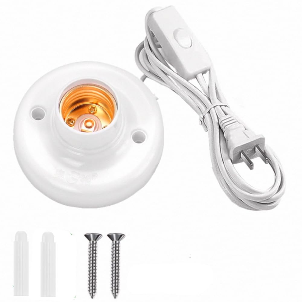 Photo 1 of ? 10ft Light Bulb Socket with Cord,E26/ E27 Lamp Base Desktop, Light Socket with Cord Light Bulb Base E26/ E27 Lamp Base Desktop Include Screw Cord On/Off Switch Hanging,Light Socket with Cord