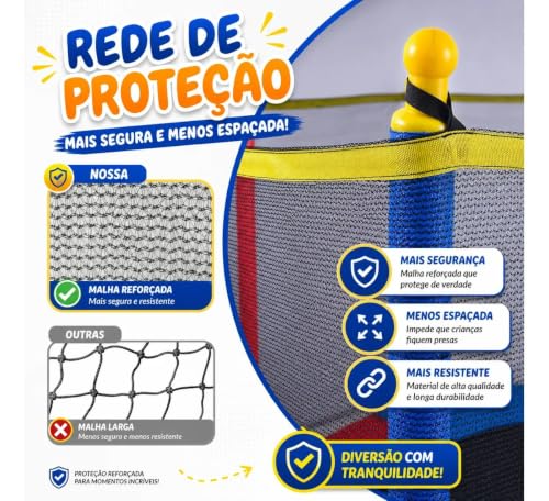 Pula Pula Infantil Cama Elástica Grande 3,05m CIRCUS Suporta até 300 kg Com Rede De Proteção E Escada