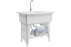 YUNLAIGOTOP Freestanding Plastic Laundry Sink, Utility Sink Laundry Tub with Faucet, Indoor and Outdoor Utility Sink Hoses and Drain Kit, Slop Sink Wash Station for Garage/Basement/Garden