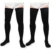 Zhanmai 2 Pairs Thigh High Men's Compression Socks 20-30 Mmhg Compression Stocking with Silicone Grip Men's Dress Socks (X-Large)