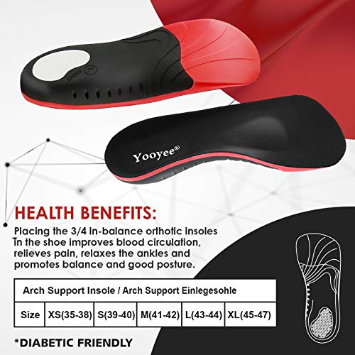 Yooyee 3/4 Orthopädische Einlegesohlen für Plattfüße (L (43-44 EU))