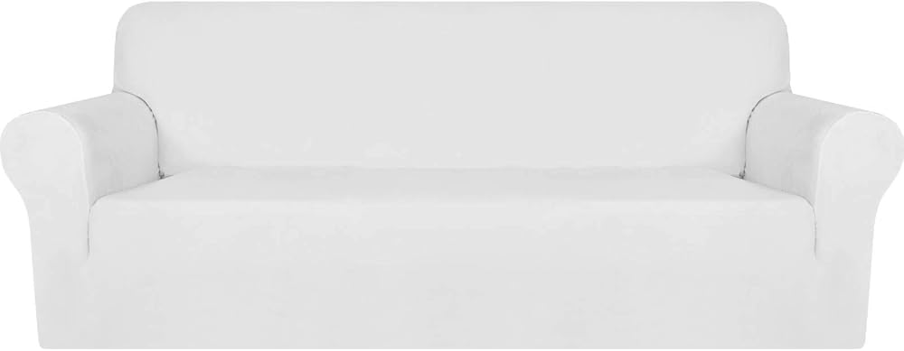 MAXIJIN Thick Velvet Sofa Cover 3 Seater Elastic Non Slip White