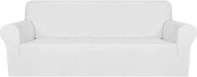 MAXIJIN Thick Velvet Sofa Cover 3 Seater Elastic Non Slip White