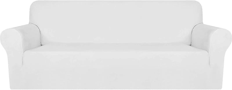 MAXIJIN Thick Velvet Sofa Cover 3 Seater Elastic Non Slip White