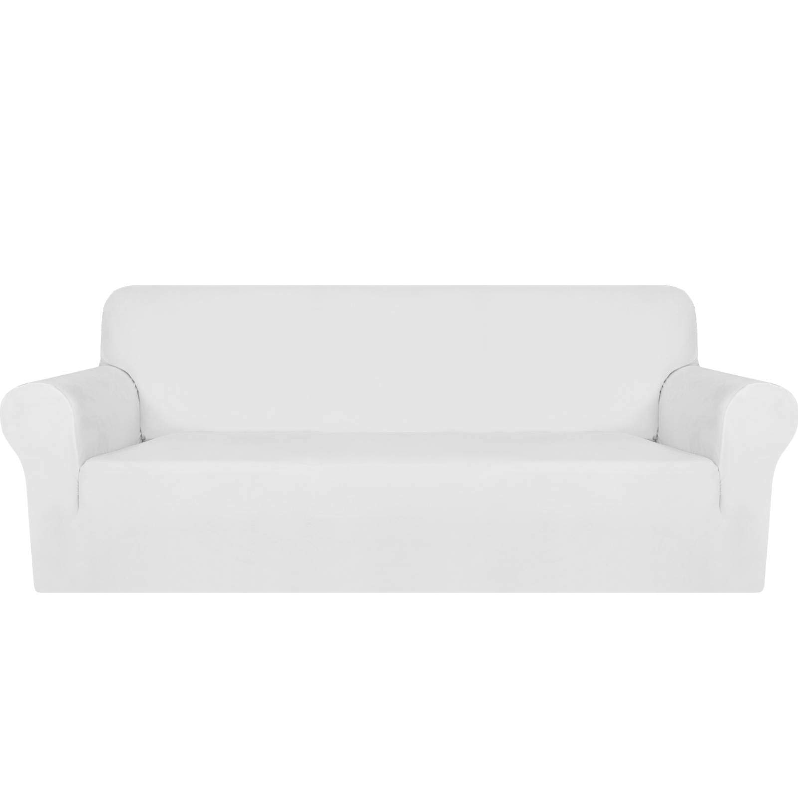 MAXIJIN Thick Velvet Sofa Covers 3 Seater Super Stretch Non Slip Couch Cover for Dogs Cat Pet Friendly 1-Piece Elastic Furniture Protector Plush Sofa Slipcovers (3 Seater, White)