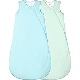 Supersoft Rayon Made from Bamboo Sleep Sack 3-6 Months Newborn Sleep Sack 0-3 Months 1.0 Tog Baby Wearable Blanket with 2-Way Zipper Unisex Sleeping Bag for Babies (2 Pack) Green & Blue