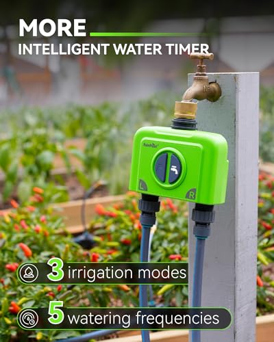 RAINPOINT WiFi Garden Hose Timer 2 Zone, Smart Water Timers for Irrigation, Sprinkler Timer via APP/Voice Control, Built-in Flow Meter, Based on Weather/Soil, Automatic Watering System (Brass Inlet)