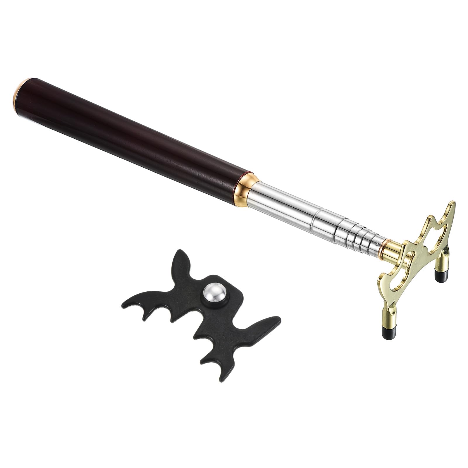 PATIKIL Retractable Billiards Cue Stick Bridge, Wooden Pool Cue Accessory with Removable Metal Low Bridge Head for Pool Table Competition, Gold/Black