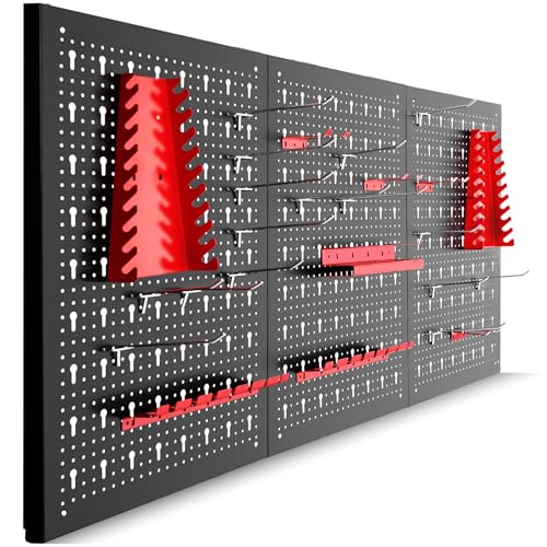 tectake® Werkzeug Lochwand aus Metall, 120 x 60 x 2 cm, Werkzeugwand Lochplatte, inkl. Werkzeughalter Set Haken und Halterungen, Wandregal Regalsystem