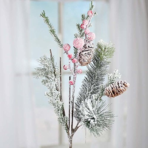 Factory Direct Craft Heavily Snow Flocked Artificial Ming Pine and Red Berry Spray for Holiday Arranging and Designing