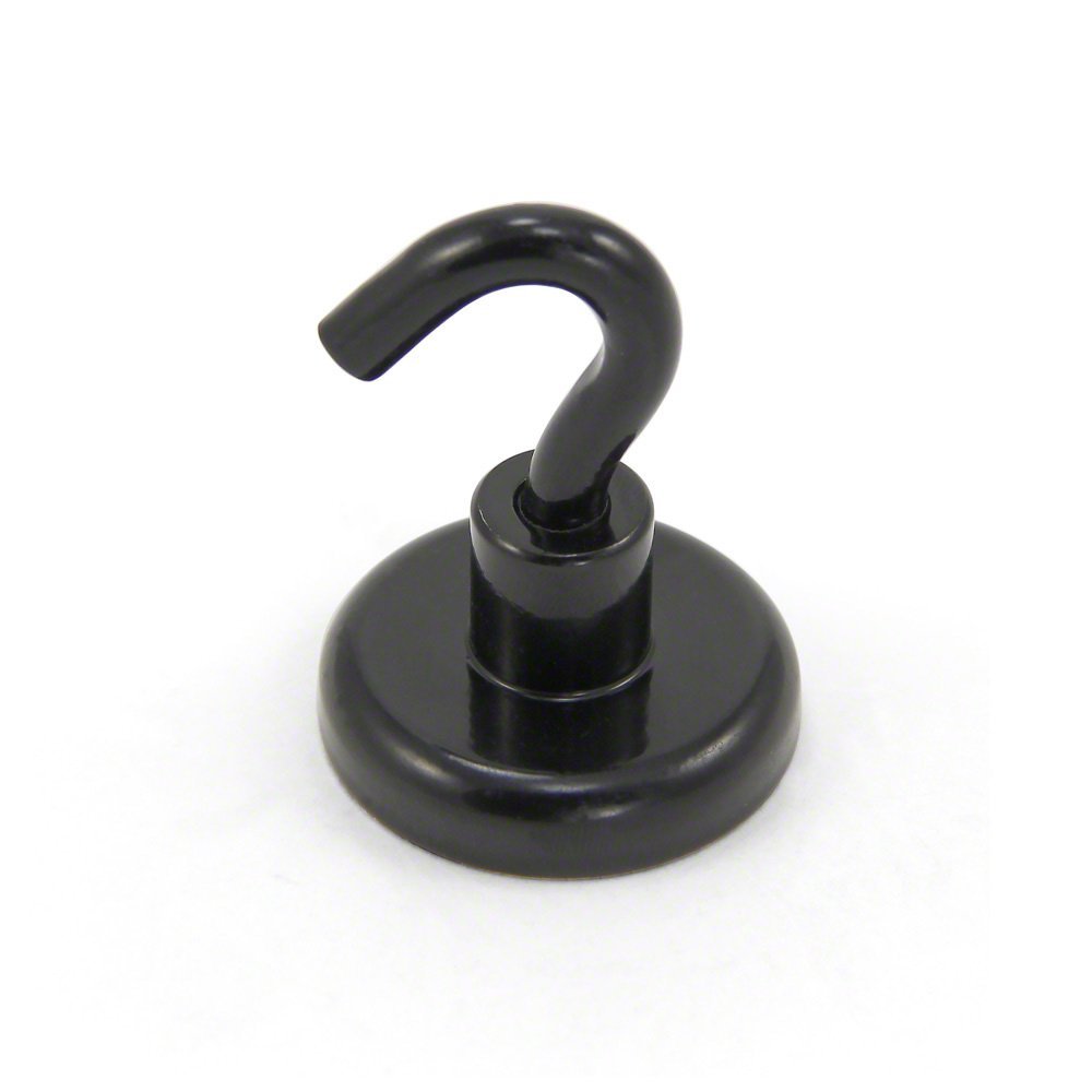 FIRST4MAGNETS Black Painted Neodymium Hook Magnet with M6 Hook for Fridge, Whiteboard, Noticeboard, Filing Cabinet or Office - 32mm Diameter x 42mm High - 36.4kg Pull