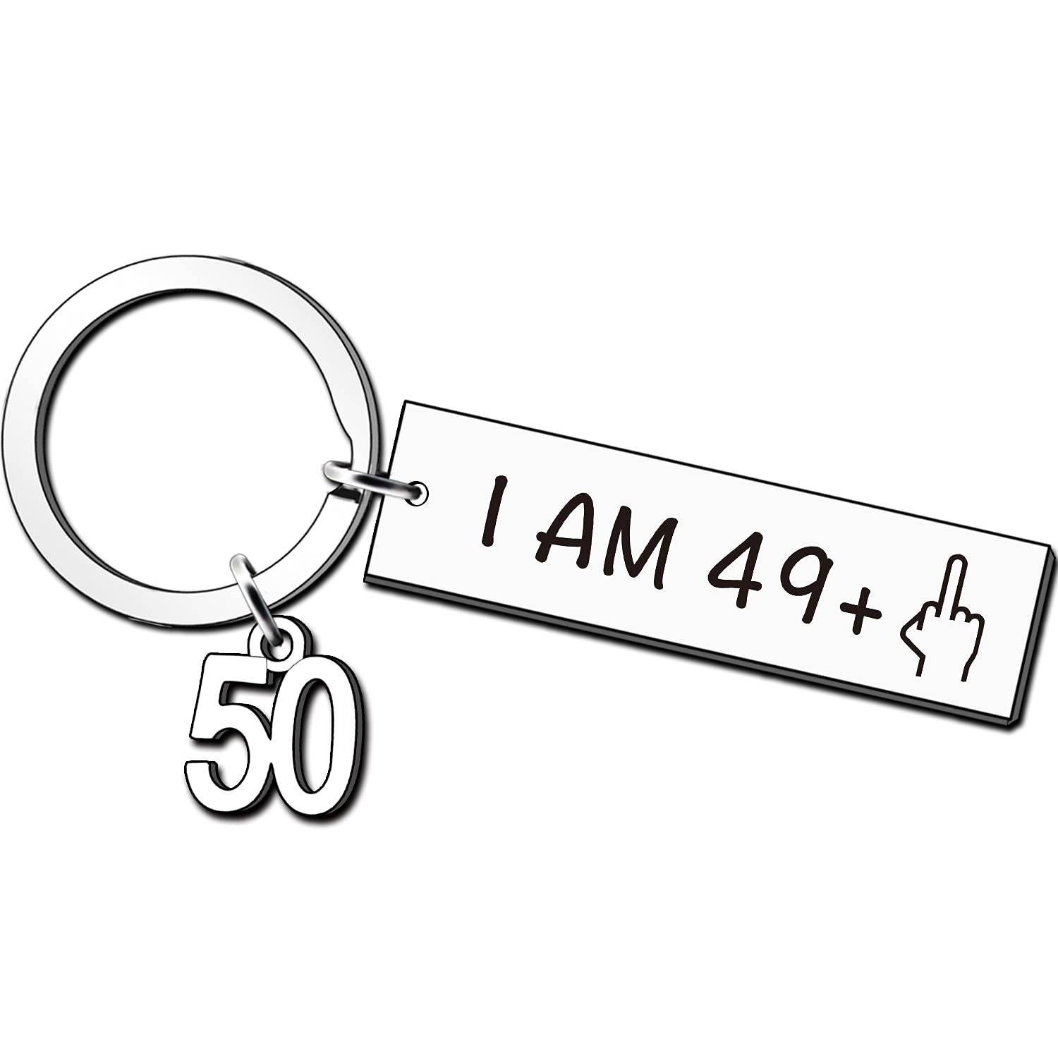 JMIMO Funny 50th Birthday Gifts for Women Men Happy Bday Stainless Steel Keyring Idea as a Joke Celebration Best 50th Birthday Presents