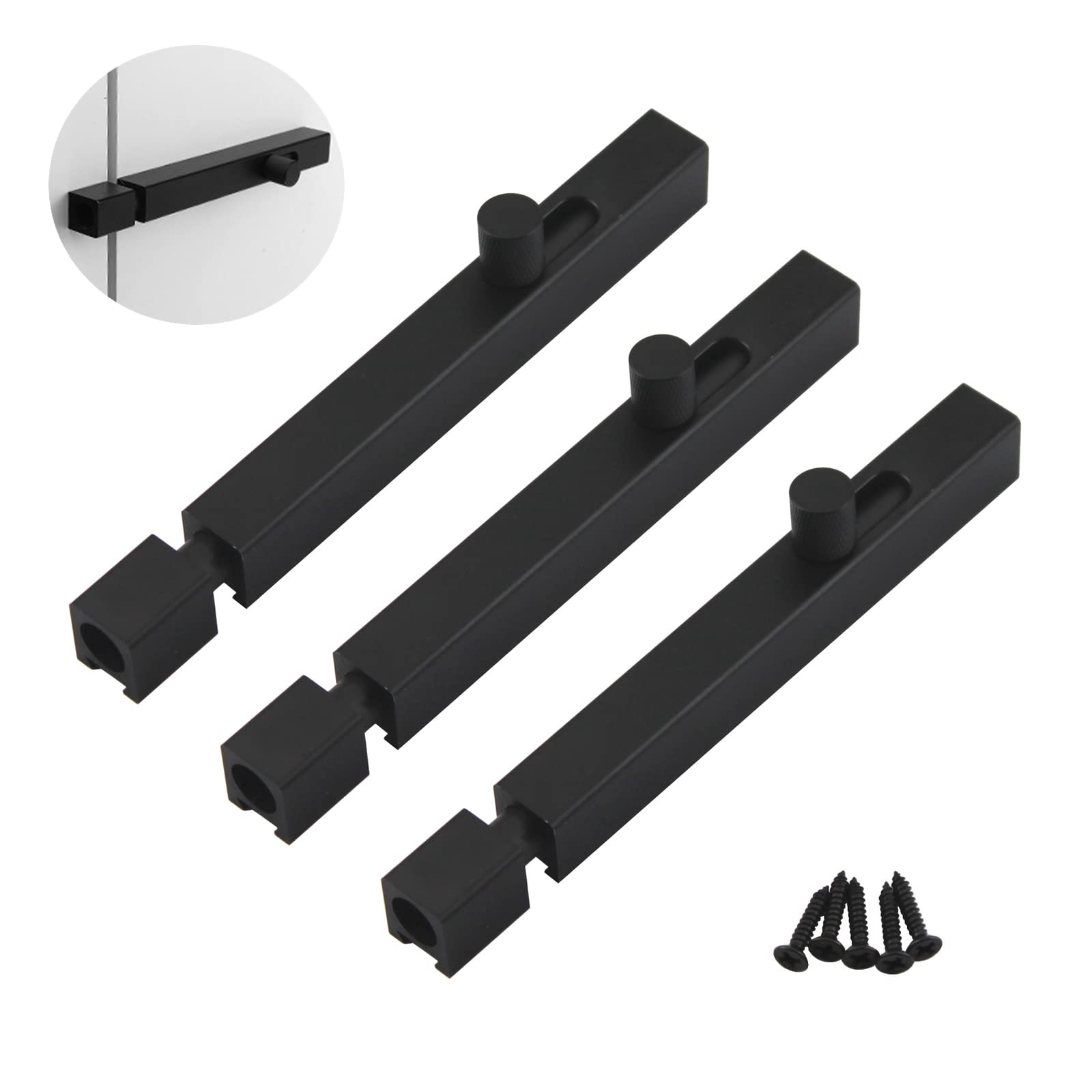 Black Aluminium Alloy Solid Slide Latch Bolt Heavy Duty Thickened Barrel Door Bolt Concealed Surface Gate Lock Slide Latch(3 Pieces)