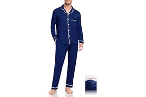 YOPUGEE Men Modal Pajama Set Long Sleeve Pjs Button Down Sleepwear Soft Comfy Loungewear Sets 2 Piece Nightwear S-3XL